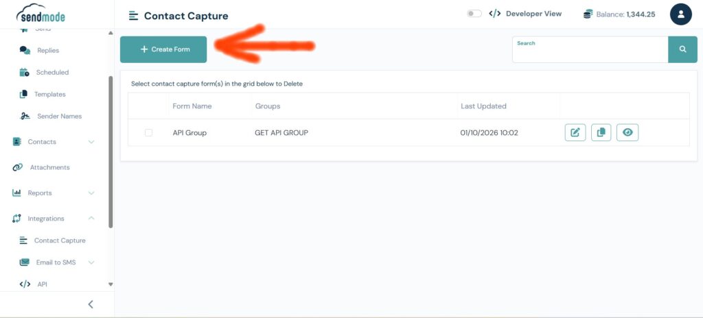 Contact Capture - Create Form - Bulk SMS
