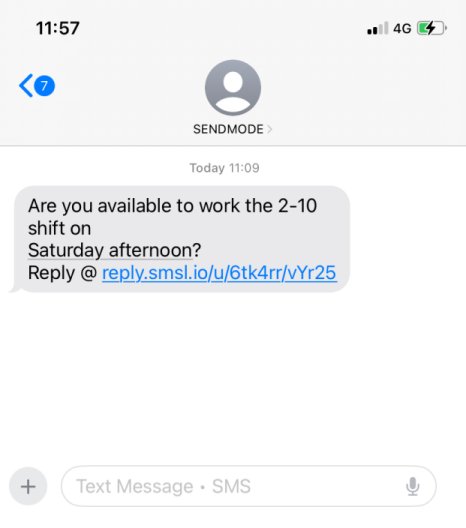 Two Way SMS - How the SMS Looks on the customer phone